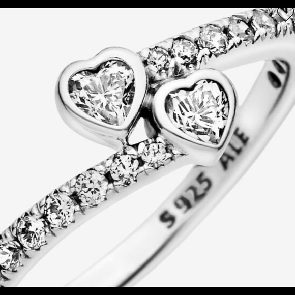 PANDORA Two Sparkling Hearts Ring - Picture 2 of 4